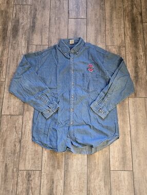 Vintage Y2K Ohio State University Denim Button Up Long Sleeve Shirt